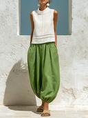 Women's Casual Sleeveless Cotton-Linen Patchwork Top And Trousers Two-Piece Set ZMZ1296F5XT