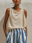 Women's Solid-Color Cotton-Linen Vacation Top ZMZ1223F3XT