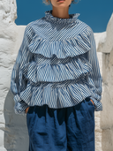 Women's Casual Striped Print Top And Straight Skirt Two-Piece Set