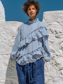 Women's Casual Striped Ruffled Long-sleeved Shirt ZMZ1218F9XT
