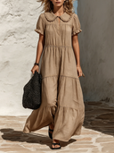 Women's Cotton-Linen Short-Sleeve Vacation Maxi Dress ZMZ1293F0XT