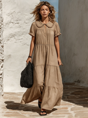 Women's Cotton-Linen Short-Sleeve Vacation Maxi Dress ZMZ1293F0XT