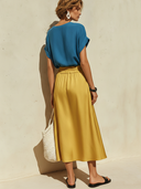 Women's Casual-Chic Cotton-Linen V-Neck Short-Sleeve T-Shirt And Satin Skirt Set ZMZ1287F1ZYY