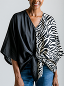 Women's Leopard Print Patchwork V-Neck Loose Mid-Sleeve Shirt ZMZ1244F7XT