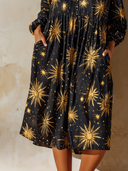 Women's Star-Print Stand-Collar Loose Midi Dress ZMZ1209F4XT