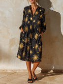 Women's Star-Print Stand-Collar Loose Midi Dress ZMZ1209F4XT