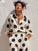 Women's Polka-Dot Print Casual Collared Shirt And Trousers Two-Piece Set ZMZ1263F8XT