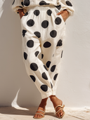 Women's Polka-Dot Print Casual Collared Shirt And Trousers Two-Piece Set ZMZ1263F8XT