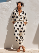Women's Polka-Dot Print Casual Collared Shirt And Trousers Two-Piece Set ZMZ1263F8XT