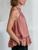 Women's Boho Romantic Style Premium Linen Ruffle Neck Halter Peplum Top ZMZ1289F4YZH