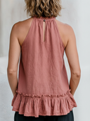 Women's Boho Romantic Style Premium Linen Ruffle Neck Halter Peplum Top ZMZ1289F4YZH