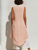 Women's Minimal Resort Style Premium Linen Color Block Sleeveless Tunic & Wide Leg Pants Set ZMZ1252F5YZH