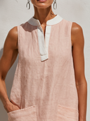 Women's Minimal Resort Style Premium Linen Color Block Sleeveless Tunic & Wide Leg Pants Set ZMZ1252F5YZH