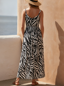 Women's Boho Safari Rayon Zebra Print Sleeveless V-Neck Midi Dress ZMZ1153F9YZH