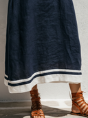 Women's Mediterranean Nautical Style Premium Linen Boat Neck Contrast Trim Midi Dress ZMZ1299F7YZH