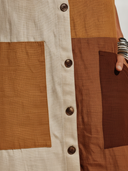 Women's Boho Artisan Style Cotton Linen Color Block Sleeveless Button-Down Midi Dress ZMZ1000F3YZH
