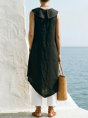 Women's Minimal Resort Premium Linen Asymmetrical Sleeveless Tunic Dress(Trousers Not Included) ZMZ1116F4YZH