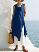 Women's Minimal Resort Premium Linen Asymmetrical Sleeveless Tunic Dress(Trousers Not Included) ZMZ1116F4YZH