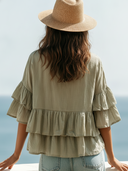 Women's Boho Casual Style Cotton Tiered Ruffle Sleeve Blouse ZMZ1103F6YZH