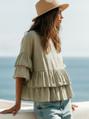 Women's Boho Casual Style Cotton Tiered Ruffle Sleeve Blouse ZMZ1103F6YZH