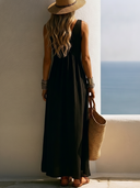 Women's Mediterranean Boho Style Cotton Linen V-Neck Sleeveless Maxi Dress ZMZ1145F3YZH