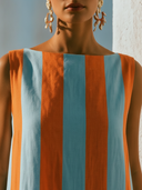 Women's Mediterranean Minimal Style Rayon Blend Vertical Stripe Boat Neck Sleeveless Maxi Dress ZMZ1168F6YZH