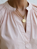 Women's Elegant Casual Style Cotton Linen Split Neck Puff Sleeve Blouse ZMZ1230F1YZH