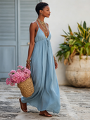 Women's Solid Color Cotton Linen Camisole Loose-fitting Vacation Maxi Dress ZMZ1001F9XT