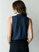 Women's Retro Casual Cotton Linen Sleeveless Henley Collar Shirt ZMZ1259F3ZJY