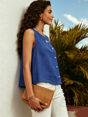 Women's Solid Color Cotton Linen Round Neck Sleeveless Shirt ZMZ1240F6XT