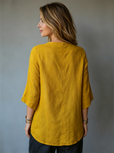 Women's Retro Casual Cotton Linen Elegant Elbow-Length Sleeve Ruffled Shirt ZMZ1256F5ZJY