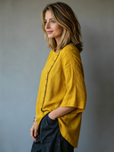 Women's Retro Casual Cotton Linen Elegant Elbow-Length Sleeve Ruffled Shirt ZMZ1256F5ZJY