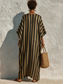 Women's Casual Loose Striped V-Neck Mid-Sleeve Maxi Dress ZMZ1294F0XT