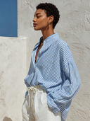 Women's Casual Striped Print Stand Collar Long Sleeve Shirt ZMZ1256F8XT