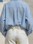 Women's Casual Striped Print Stand Collar Long Sleeve Shirt ZMZ1256F8XT
