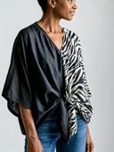 Women's Leopard Print Patchwork V-Neck Loose Mid-Sleeve Shirt ZMZ1244F7XT