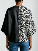 Women's Leopard Print Patchwork V-Neck Loose Mid-Sleeve Shirt ZMZ1244F7XT