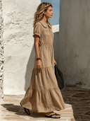 Women's Cotton-Linen Short-Sleeve Vacation Maxi Dress ZMZ1293F0XT