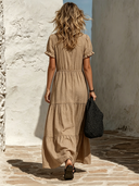 Women's Cotton-Linen Short-Sleeve Vacation Maxi Dress ZMZ1293F0XT