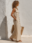 Women's Striped Print Sleeveless Maxi Dress With Collar ZMZ1229F4XT