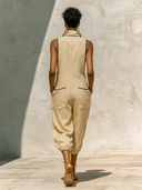 Women's Casual Color-blocked Stand-up Collar Sleeveless Jumpsuit ZMZ1231F0XT