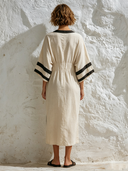 Women's Color-Block V-Neck Cotton-Linen Midi Dress ZMZ1271F4XT