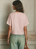 Women's Solid Color Cotton Linen Crew Neck Short Sleeve Tie Hem T-Shirt ZMZ1263F7XT