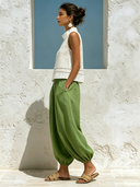 Women's Casual Sleeveless Cotton-Linen Patchwork Top And Trousers Two-Piece Set ZMZ1296F5XT