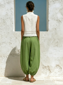 Women's Casual Sleeveless Cotton-Linen Patchwork Top And Trousers Two-Piece Set ZMZ1296F5XT