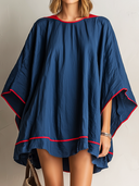 Women's Retro Casual Cotton Linen Color Block Loose Mini Dress ZMZ1528F0ZJY