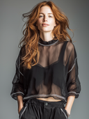 Women's Retro Casual Mesh Three-Quarter Sleeve Round Neck Top ZMZ1539F2ZJY