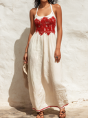 Women's Retro Casual Cotton Linen Lace Patchwork Sleeveless Camisole Maxi Dress ZMZ1557F3ZJY