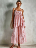 Women's Retro Casual Striped Sleeveless Camisole And Skirt Set  ZMZ1506F8ZJY