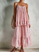 Women's Retro Casual Striped Sleeveless Camisole And Skirt Set  ZMZ1506F8ZJY